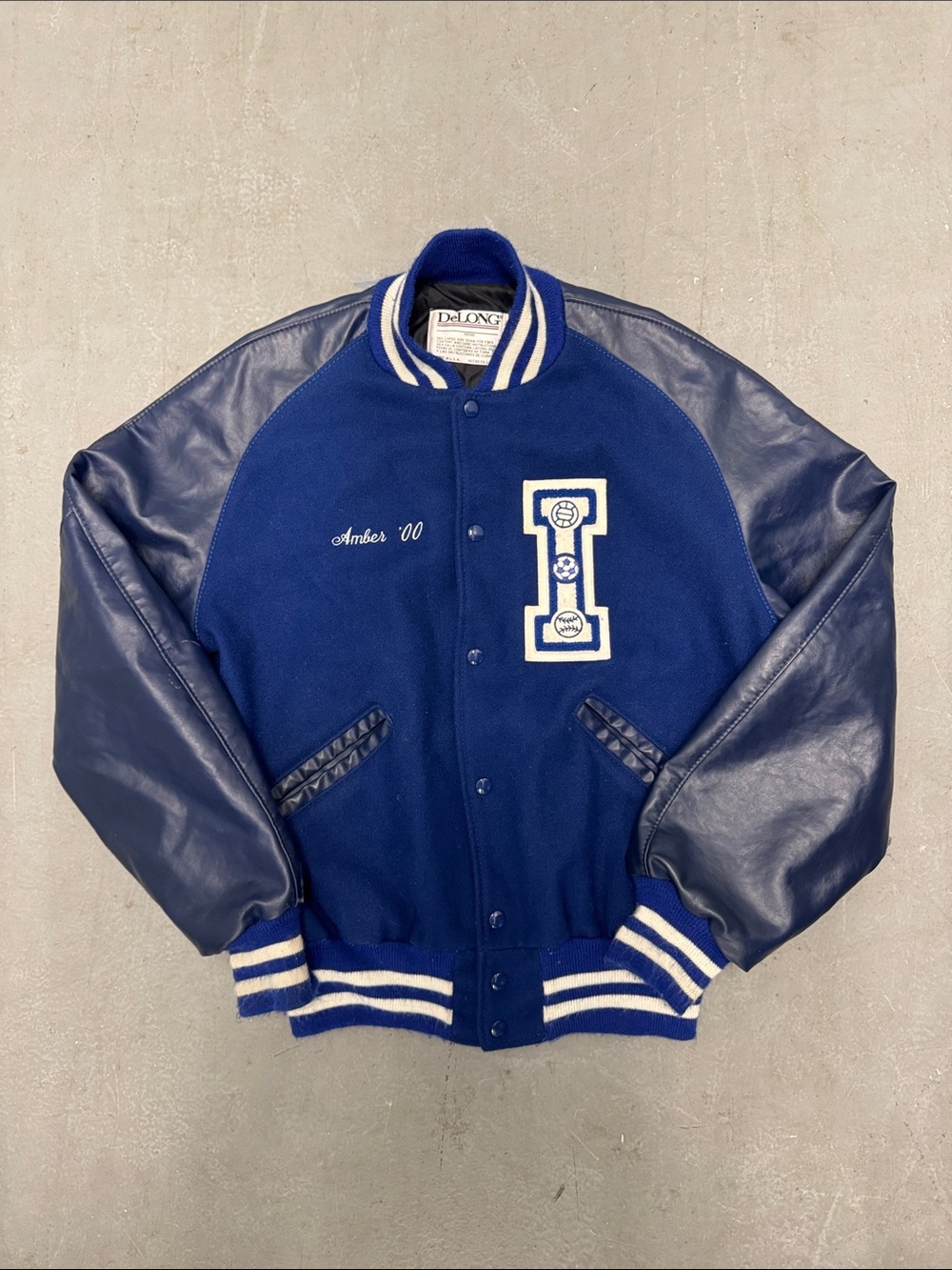 Vintage DeLong Varsity Letterman Jacket in Navy Blue Men’s M